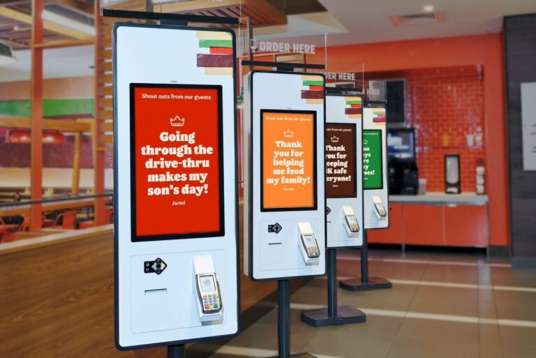 Self-order kiosks in a Burger King restaurant