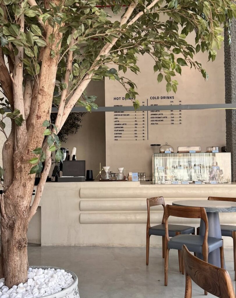 The coffee bar and menu boards at Doff Coffee